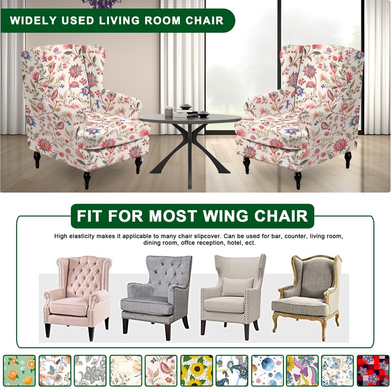 CRFATOP Wingback Chair Covers 2 Pieces Stretch Printed Wing Back