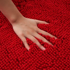 MIULEE Bathroom Mat Bath Mat Non Slip Anti Mould Chenille Shower Mat Microfiber Super Soft and Comfortable Bath Mats for Bathroom 50x80cm Red