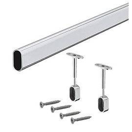 Wardrobe Rail Oval Clothes Rail 2000 mm with End Piece Centre Support Attachment for Ceiling Mounting Recess Rail Chrome-Plated Metal Cabinet Tube 30 x 15 mm 1 Set - Furniture Pipe for Wardrobe