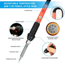 Soldering Iron Kit, 60W Soldering Iron with Ceramic Heater, 4-in-1 Adjustable Temperature Soldering Welding Iron Kit for any Hobby Enthusiast 110V US Plug