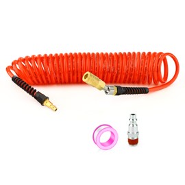 GASHER 1/4" x 25FT Reinforced Polyurethane Recoil Air Hose with Bend Restrictor, Air Hose kit With 360°Swivel Coupler, 1/4" Industrial Quick Coupler and Plug(Red)