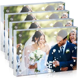 Yalikop 4 Pcs Clear Acrylic Picture Frames Acrylic Photo Frame Magnetic Desktop Display Double Sided Freestanding Floating Frames for Bedroom Living Room Home Office Store Supplies (4 x 6 Inch)