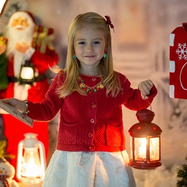 sailimue Christmas Necklace Colorful Sparkly Rhinestone Pearl Snowflake Charm Collar Necklace Earrings Set Novelty Santa Jewelry for Women