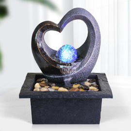 Ferrisland Tabletop Rock - Stacked Waterfall Fountain with LED - Lit Crystal Ball, Ideal for Office & Home Decor(Brown Gray)