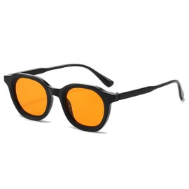JCTAIFOO Vintage Round Sunglasses Women Men Retro Oval Sunglasses Trendy Tinted Glasses, black/orange