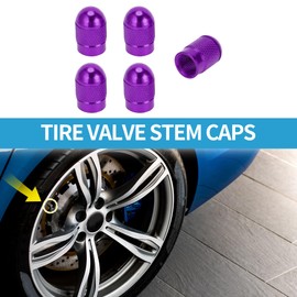 A ABSOPRO Tire Valve Stem Caps 10x16MM Car Wheel Valve Cap Aluminum Alloy Purple for Car Bike Motorcycle Truck Anti Crash Tyre Valve Stem Cover Valve Dust Cap Tire Valve Cap 5 Pcs