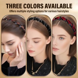 3 Pack Vintage High Cranium Artificial Pearl Hairband,Elegant Beaded Pearl Headbands with Teeth, Comb Hair Hoop Band Headwear for Women Girls, Non Slip Hair Comb Head Bands Hairs Accessories Gift