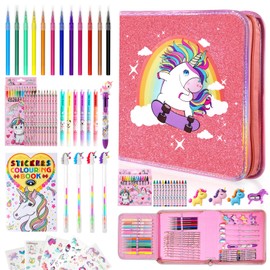 CozyJoyz Unicorn Washable Marker Set, 59 Pcs Arts and Crafts Coloring Set for Kids, Drawing Art Supplies Birthday Gifts for Girls 4-9 Year Old (Pink)
