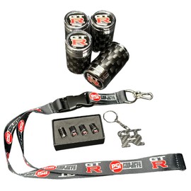 PRO SPEC IMPORTS - Carbon 3pc GTR Combo! Tire Valve stem caps + Keychain + Lanyard - for GT-R Skyline, R35, R34, R33, R32, Accessories Gift