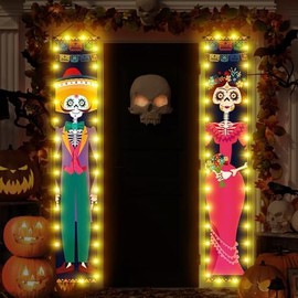 JUGLUTE Banderas de Día de Muertos con Luces, 2 Piezas de 180 x 30 cm