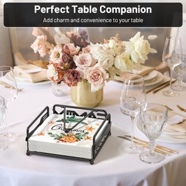 Napkin Holder for Table, Flat Napkin Dispenser with Weighted Arm, Square Cocktail Paper Holder of Elegant Rustic Iron for Kitchen Dining Room Decor Restaurant Farmhouse Hotel Party, Black
