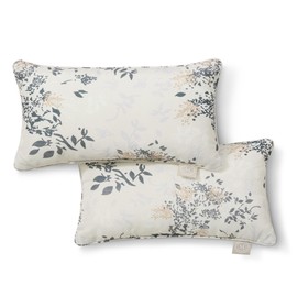 MARTHA STEWART Charming Foliage Indoor Outdoor Decorative Lumbar Pillow 2-Pack Set, UV Fade Resistant, Water Repellent, Printed Floral Design, 11"x18", Warm Grey
