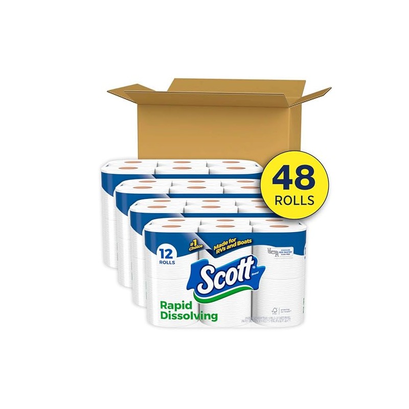 Scott Rapid-Dissolving Toilet Paper, 48 Double Rolls, Septic-Safe, Toilet Paper