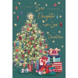Son and Daughter-in-Law Christmas Card - Special Finishes - Decorative Tree - Artistic Festive Design - Illustrated Insert Leaf - Made in the UK