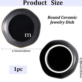 Beebeecraft Ceramic Jewelry Tray 4.7 Inch Round Decorative Jewelry Plate Trinket Dish for Rings Earrings Necklaces Bracelet Watch Keys Birthday Christmas Mother's Day Gift for Women Black (m)