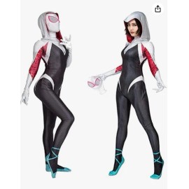 Cosplay Party Spider-Gwen Stacy Jumpsuit Spider-Woman Zentai Tight Cosplay Costume - 5'7"(170CM)