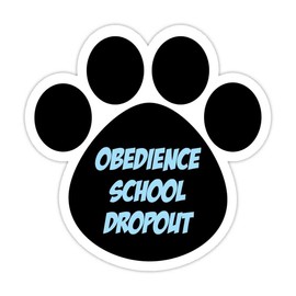 Dog Paw Shaped Sticker Decal: Obedience School Dropout 5"X 5"