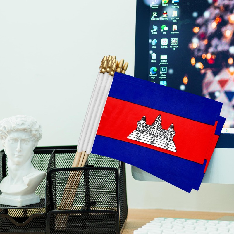TSMD Cambodia Stick Flag Cambodian Small Mini Hand Held Flags,5x8