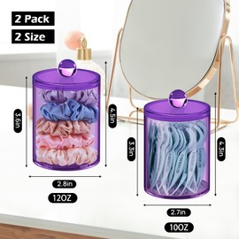 2 Pack Qtip Holder, Apothecary Jars Holder Dispenser, Bathroom Jars with Lids Set for for Cotton Swabs, Balls, Pads, Floss Picks,10oz-12oz Plastic Canisters(Purple)