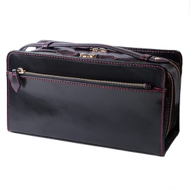Diablo KA-3111 Men's Large Capacity Leather Box Type Double Zipper Design Collar Clutch Bag, multicolor (black / red)
