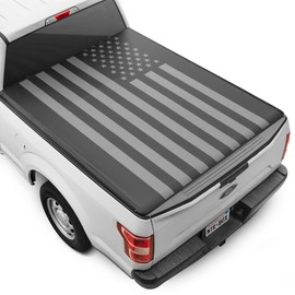 MotorBox Soft Roll-Up Truck Tonneau Cover for Ford F-150 2015-2023 5.5 ft Bed, All-Weather Retractable Truck Bed Cover with Black Flag Graphic, Model Years 2015 2016 2017 2018 2019 2020 2121 2022 2023