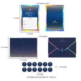 Cheerland Winter Graduation Invitation Card Set with Envelopes Stickers Gold Confetti Holographic Blue Grad Invites for Class of 2025 Congrats Celebration GRAD Party Supplies Pack of 12