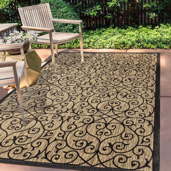 JONATHAN Y Madrid Vintage Filigree Textured Weave Indoor/Outdoor Black/Khaki 4 ft. x 6 ft. Area-Rug, Classic,Easy-Cleaning,HighTraffic,LivingRoom,Backyard, Non Shedding (SMB107A-4)