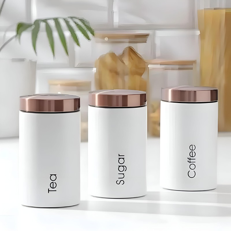 RLS White Set of 3 Tea, Coffee, Sugar canisters Storage