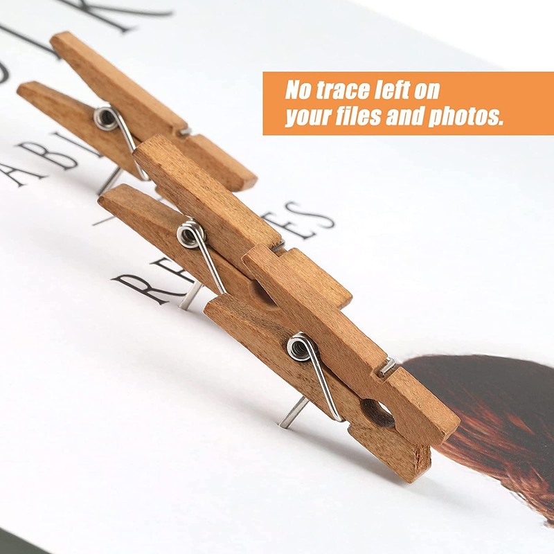 50 PCS Push Pin with Wooden Clips, Durable Wooden Push