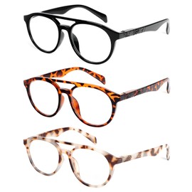 KoKoBin Aviator Round Reading Glasses for Men and Women,3 Pairs Oversized Blue Light Blocking Spring Hinge Readers +1.25