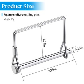 Mandark 2PCS Trailer Coupler Pin, 1/4" x 2.75" Carbon Steel Heavy Duty Square Towing Hitch Pin, Safety Auto Wire Locking Pin Accessories, Universal for Farm Trail Car, Lawn Garden, Wagons