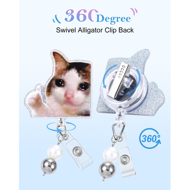 JoySolar Funny Badge Reel Retractable - Funny Crying Sad Cat