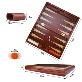 Wooden Backgammon Set, 15 inch Folding Backgammon Board Game with 32 Pieces | Portable Travel Strategy Game for Adults & Kids | Complete Backgammon Set in Wood Case for Family Game Nights & Gifts