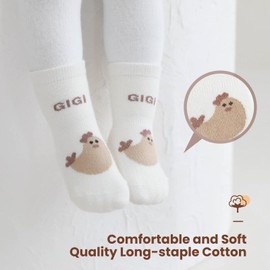 Auranso Baby Socks 5 Pairs Boys Non Slip Grip Socks Kids Girls Cotton Cartoon Animal Pattern Toddler Socks with Grips, Color-G, 1-2 Years