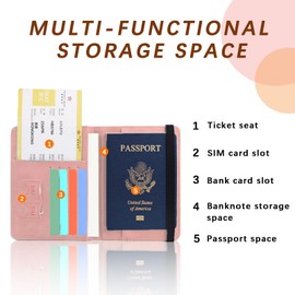 JILLIOPER Passport Holder Cover, PU Leather RFID Blocking Passport Cover, with Card Slot & Elastic Strap, Travel Document Holder for Men&Women Travel Accessories (Pink)