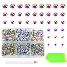 AD Beads 4500 Pieces Hotfix Rhinestones Flat Back 6 Sizes (2-6 mm) Crystal Round Glass Gems with Tweezers and Picking Rhinestones Pen or Crafts Nail Face Art Bags Clothes Shoes DIY (Crystal AB)