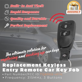 Boxonly Replacement Keyless Entry Remote Car Key Fob 433MHz 2 Buttons for Hyundai Accent 2014-2017, FCC ID TQ8RKE-4F14, OE 95430-1R300 954301R300