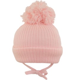 Faith & Sarah Kids Baby Boys Girls Pom Pom Bobble Beanie Hat - Knitted - Chin Tie - Fleece Lined, Pink, 12-18 Months
