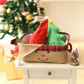 YFNHOME Christmas Ornament Storage Box Organizer for Christmas Decorations Burlap Christmas Basket for Kids, Collapsible Gift Baskets Without Contents with Handles (Santa Claus)