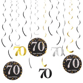 sourcing map 12pcs Mixed Color Hanging Swirls Decorations Set, 28" Plastic Spiral Streamers Ceiling Decoration Party Swirls for 70th Birthday Party Decoration, (Gold, Silver, Black)