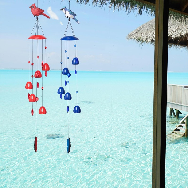 Gardenvy Blue Jay Bird Wind Chimes with Bells, Large Unique
