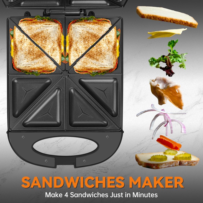 Baker’s Friend Breakfast Sandwich Maker, 4 Slices of Panini Grill