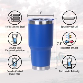 Muka 30 Oz. Stainless Steel Tumbler, Durable Powder Coated Insulated Travel Cup-Red