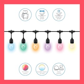WiZ Connected 48FT Color Changing Outdoor String Lights - Water and Weatherproof - Adapter Included - Control with Wiz Connected App - Works with Voice Control