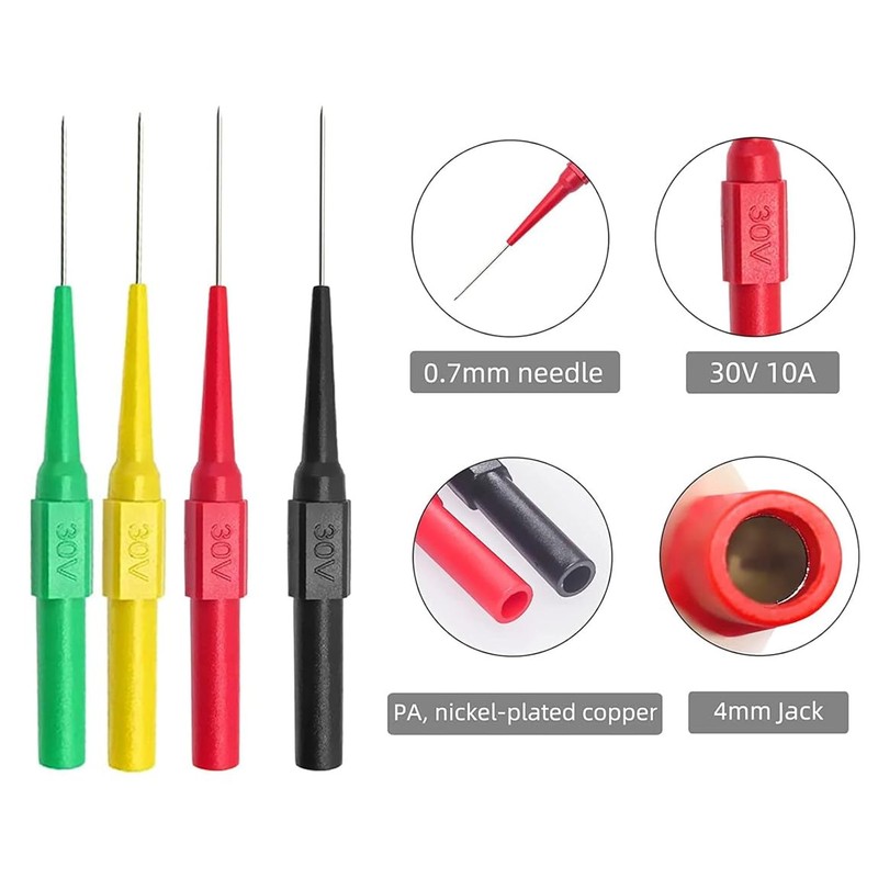 5Pcs Probes Pin Insulation,Test Back Probe Kit, Piercing Needle, 0.7mm