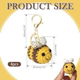 Rebanky Crochet Bee Key Chain, Hand Crocheted Bees, Set of 4, Bumble Bee Pendant for Bee Car Keyring, Key Bag, Pram, Gift, Yellow and black