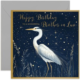 Beautiful Gold Birthday Cards for Brother in Law - Wonderful Golden Heron - Elegant Traditional Pretty Bday Card for Men Him - 30th 40th 50th 60th Blank Inside with Envelope