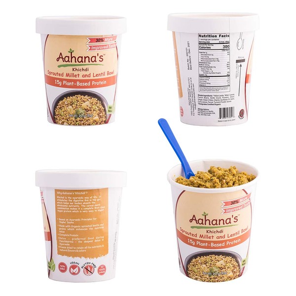 Aahanaâs Lentil & Rice Bowl -Masala | Quinoa | Mung Beans | Millet | Vegan Food, Gluten-Free Meals ReadyTo Eat, Non-GMO, Plant Based Indian Vegetarian Food, Just Add Water, No Refrigeration - 8 Pack