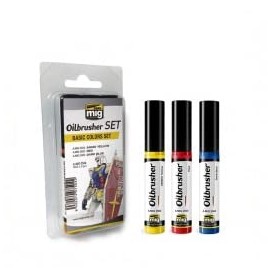 Ammo of Mig Oilbrusher Basic Colors Set Oil Paint Fine Brush Applicator #7504
