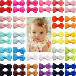 50 Pcs 2inch Mini Bow Hair Clips for Baby Grils Fine Grosgrain Ribbon Clips Tiny Bow Non-Slip Hair Barrettes with Cute Bows Clips